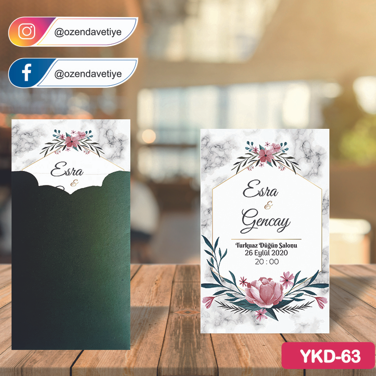 ozen-davetiye-Düğün Davetiyesi - Yeşil Kraft Zarflı Davetiye Model No:63